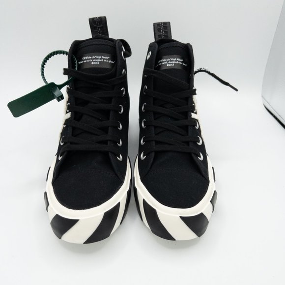 Off-White Men's Arrow Striped Canvas Mid-Top Sneakers - Picture 9 of 13